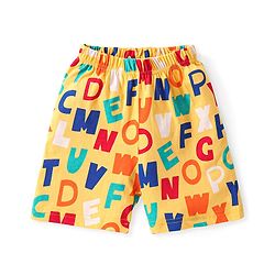 Babyhug Cotton Knit Half Sleeves Short Night Suit With Alphabets Print - Yellow