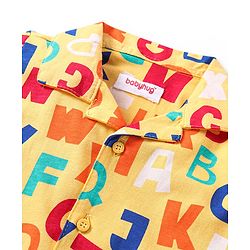 Babyhug Cotton Knit Half Sleeves Short Night Suit With Alphabets Print - Yellow