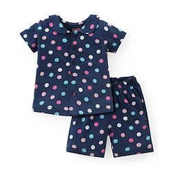 Babyhug Cotton Half Sleeves Night Suit With Polka Dots - Blue