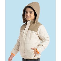 Babyhug Woven Full Sleeves Solid Color Padded Jacket With Removable Hoodie - Cream