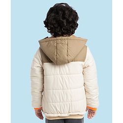 Babyhug Woven Full Sleeves Solid Color Padded Jacket With Removable Hoodie - Cream