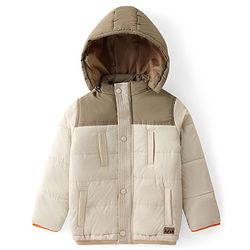 Babyhug Woven Full Sleeves Solid Color Padded Jacket With Removable Hoodie - Cream