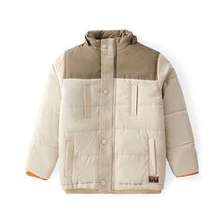 Babyhug Woven Full Sleeves Solid Color Padded Jacket With Removable Hoodie - Cream