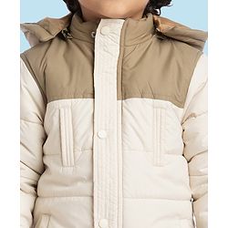Babyhug Woven Full Sleeves Solid Color Padded Jacket With Removable Hoodie - Cream