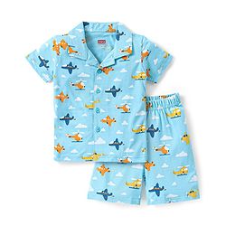 Babyhug Cotton Half Sleeves Night Suit With Airplanes Print - Blue