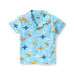 Babyhug Cotton Half Sleeves Night Suit With Airplanes Print - Blue