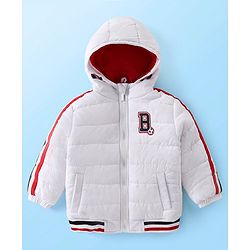 Babyhug Woven Full Sleeves Hoodie With Alphabet Patch- White