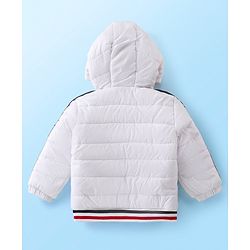 Babyhug Woven Full Sleeves Hoodie With Alphabet Patch- White