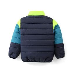 Babyhug Full Sleeves Colour Blocked Padded Jacket with Detachable Hood - Green & Blue
