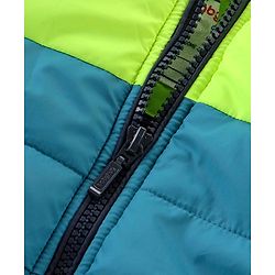 Babyhug Full Sleeves Colour Blocked Padded Jacket with Detachable Hood - Green & Blue