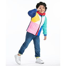 Babyhug Full Sleeves Colour Blocked Padded Jacket with Detachable Hood - Multicolour