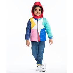 Babyhug Full Sleeves Colour Blocked Padded Jacket with Detachable Hood - Multicolour