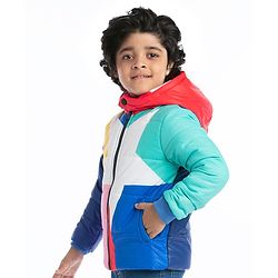 Babyhug Full Sleeves Colour Blocked Padded Jacket with Detachable Hood - Multicolour