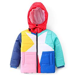Babyhug Full Sleeves Colour Blocked Padded Jacket with Detachable Hood - Multicolour
