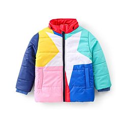 Babyhug Full Sleeves Colour Blocked Padded Jacket with Detachable Hood - Multicolour