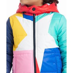 Babyhug Full Sleeves Colour Blocked Padded Jacket with Detachable Hood - Multicolour