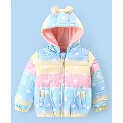 Babyhug Full Sleeves Hooded  Jacket with Star Print & Ear Applique - Multicolour