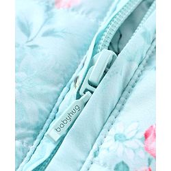 Babyhug Full Sleeves Hooded Jacket with Floral Design - Aqua Blue