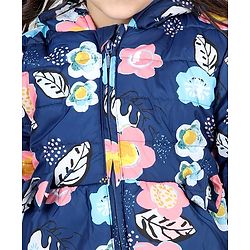 Babyhug Full Sleeves Hooded  Jacket with Floral Print - Blue
