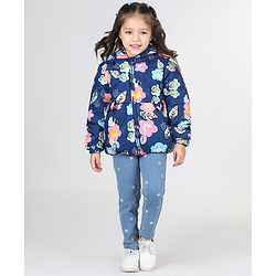 Babyhug Full Sleeves Hooded  Jacket with Floral Print - Blue