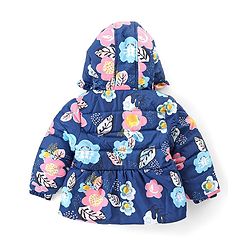 Babyhug Full Sleeves Hooded  Jacket with Floral Print - Blue