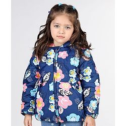 Babyhug Full Sleeves Hooded  Jacket with Floral Print - Blue