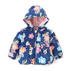 Babyhug Full Sleeves Hooded  Jacket with Floral Print - Blue