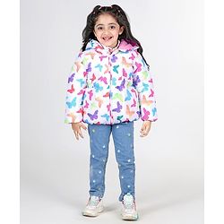 Babyhug Full Sleeves Hoodie with Butterfly Print - White & Pink