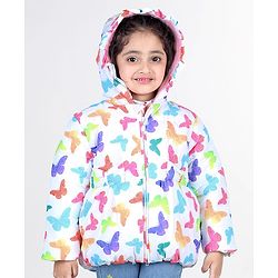 Babyhug Full Sleeves Hoodie with Butterfly Print - White & Pink