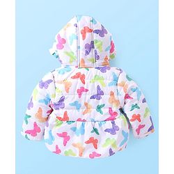 Babyhug Full Sleeves Hoodie with Butterfly Print - White & Pink