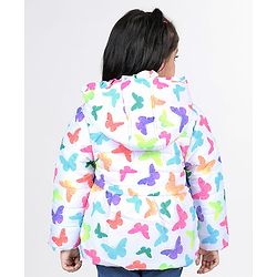 Babyhug Full Sleeves Hoodie with Butterfly Print - White & Pink
