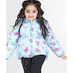 Babyhug Full Sleeves Hooded Jacket with Butterfly Print - Sky Blue