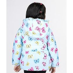 Babyhug Full Sleeves Hooded Jacket with Butterfly Print - Sky Blue