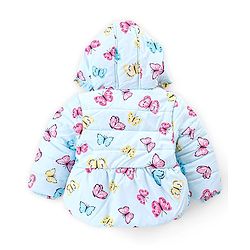 Babyhug Full Sleeves Hooded Jacket with Butterfly Print - Sky Blue
