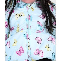 Babyhug Full Sleeves Hooded Jacket with Butterfly Print - Sky Blue