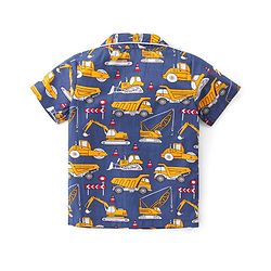 Babyhug Cotton Woven Half Sleeves Night Suit With Construction Vehicles Print - Blue