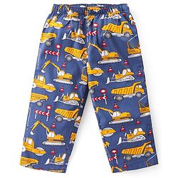 Babyhug Cotton Woven Half Sleeves Night Suit With Construction Vehicles Print - Blue