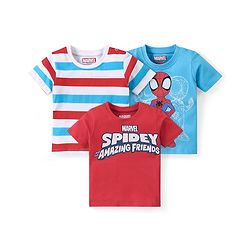 Babyhug Marvel Cotton Half Sleeves T-Shirt with Spider Man Graphics Pack of 3 - Red & Blue