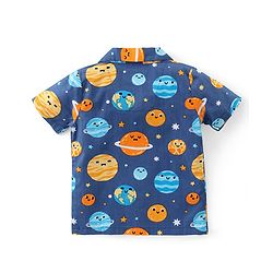 Babyhug Cotton Knit Half Sleeves Collar Neck Night Suit with Space Theme Print - Blue