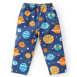 Babyhug Cotton Knit Half Sleeves Collar Neck Night Suit with Space Theme Print - Blue