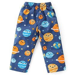Babyhug Cotton Knit Half Sleeves Collar Neck Night Suit with Space Theme Print - Blue