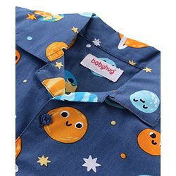 Babyhug Cotton Knit Half Sleeves Collar Neck Night Suit with Space Theme Print - Blue