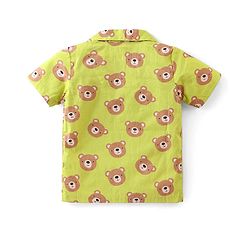Babyhug Cotton Woven Half Sleeves Night Suit With Bear Print - Green