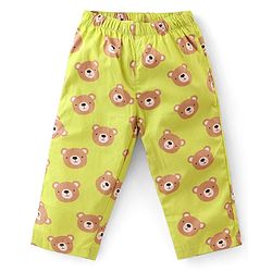 Babyhug Cotton Woven Half Sleeves Night Suit With Bear Print - Green