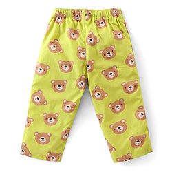 Babyhug Cotton Woven Half Sleeves Night Suit With Bear Print - Green