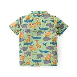 Babyhug Cotton Woven Half Sleeves Night Suit With Animal Print - Green