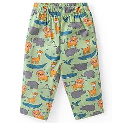 Babyhug Cotton Woven Half Sleeves Night Suit With Animal Print - Green