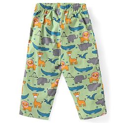 Babyhug Cotton Woven Half Sleeves Night Suit With Animal Print - Green
