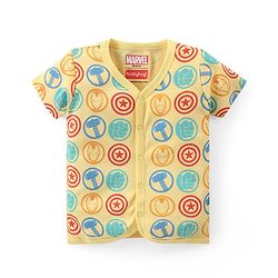 Babyhug Marvel Interlock Cotton Knit Half Sleeves Front Open Jhablas with Stripes & Avengers Graphics Pack of 3 - White & Yellow