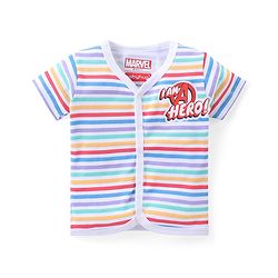 Babyhug Marvel Interlock Cotton Knit Half Sleeves Front Open Jhablas with Stripes & Avengers Graphics Pack of 3 - White & Yellow
